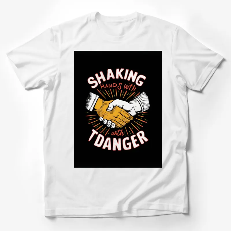 Shaking Hands with Danger T-Shirt, Retro Style Bold Graphic Tee, Unisex Casual Outfit Male T-Shirt