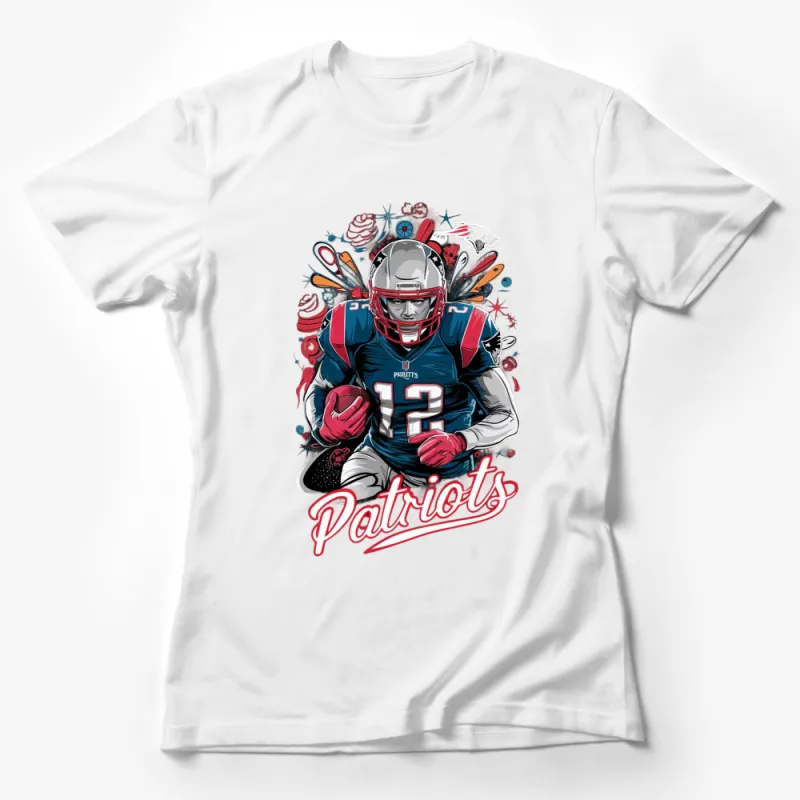 Patriots Football Graphic T-Shirt, Bold Colorful Player Design, Sports Fan Apparel, USA Team Female T-Shirt