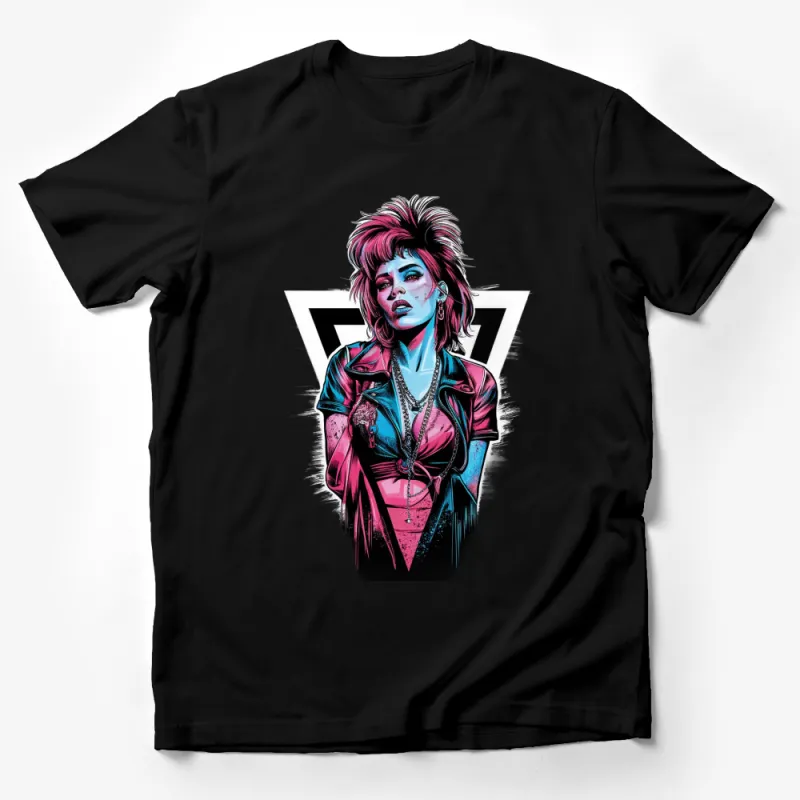 Edgy Pop Art Woman T-Shirt, Retro Punk Graphic Tee, Stylish Fashion Illustration Design Male T-Shirt