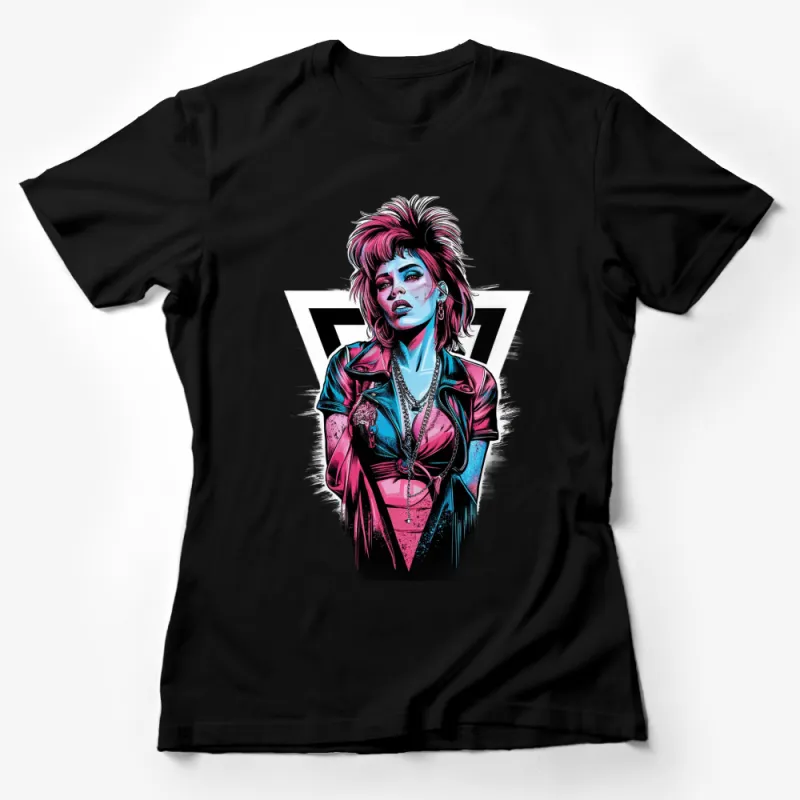 Edgy Pop Art Woman T-Shirt, Retro Punk Graphic Tee, Stylish Fashion Illustration Design Female T-Shirt