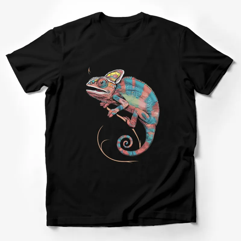 Colorful Chameleon Graphic T-Shirt, Unique Lizard Art Tee, Vibrant Reptile Illustration Shirt, Unisex Fashion Male T-Shirt