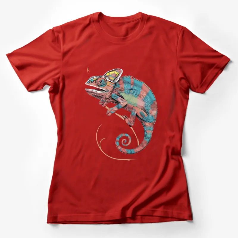 Colorful Chameleon Graphic T-Shirt, Unique Lizard Art Tee, Vibrant Reptile Illustration Shirt, Unisex Fashion Female T-Shirt