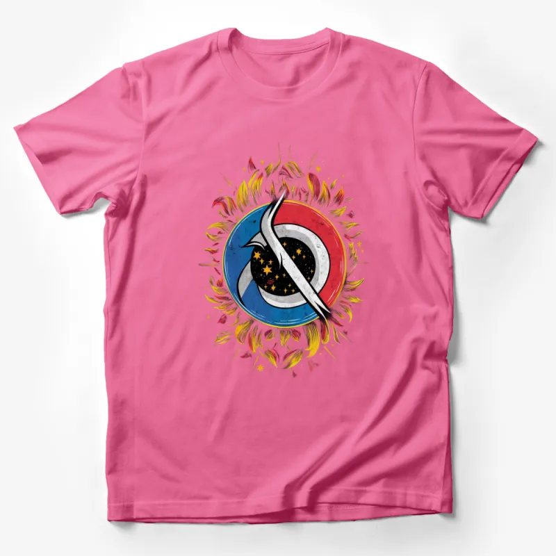 Cosmic Yin Yang T-Shirt, Space Stars and Flames Graphic Tee, Unisex Fashion Shirt Male T-Shirt