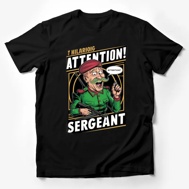 Vintage Military Sergeant T-Shirt, Retro Comic Style Army Shirt, Unique Cartoon Character Tee Male T-Shirt