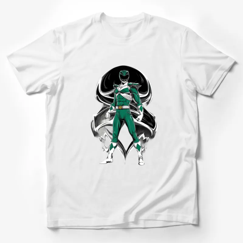 Green Power Superhero Ranger Graphic T-Shirt, Vintage Style Comic Hero Tee, Unisex Casual Wear Male T-Shirt