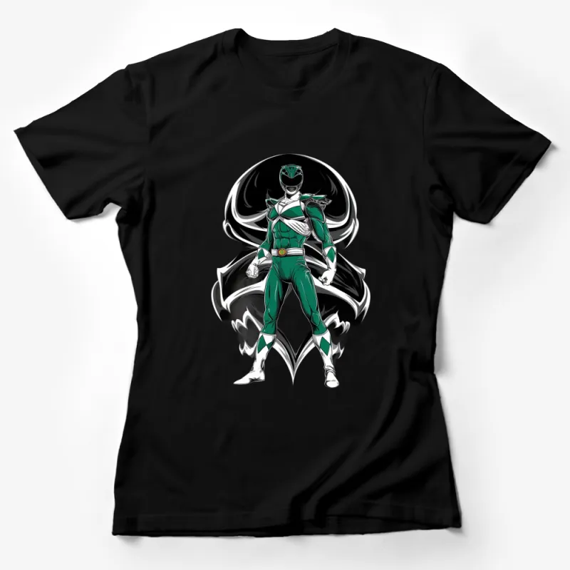 Green Power Superhero Ranger Graphic T-Shirt, Vintage Style Comic Hero Tee, Unisex Casual Wear Female T-Shirt