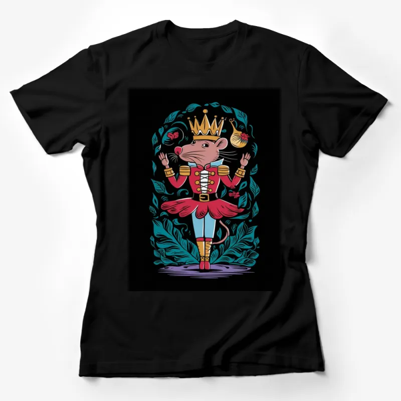 King Rat Graphic T-Shirt, Crowned Royal Mouse Art, Unique Fantasy Animal Tee Female T-Shirt