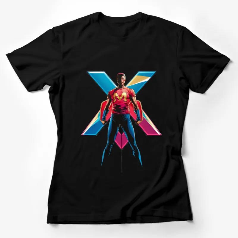 Superhero X Star Graphic T-Shirt, Bold Red and Blue Hero Tee, Comic Inspired Casual Wear for All Ages Female T-Shirt