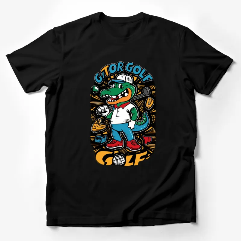 Gator Golf Graphic T-Shirt, Cartoon Alligator Golfer Tee, Sports Casual Wear for Adults and Kids Male T-Shirt