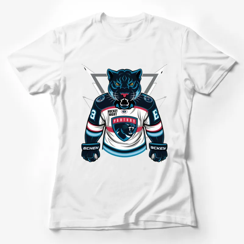 Hockey Night Panther Mascot Graphic T-Shirt, Sports Fan Tee, Bold Panther Design, Unisex Casual Wear Female T-Shirt