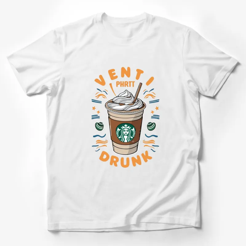 Trendy Coffee Cup Graphic T-Shirt, Fun Star Logo Design, Whipped Cream Top Tee Male T-Shirt