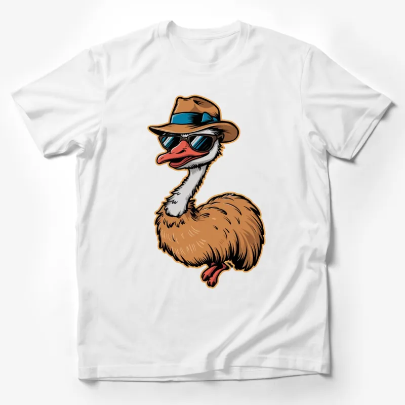 Cool Ostrich with Sunglasses and Hat, Funky Animal Graphic T-Shirt, Unisex Casual Wear Male T-Shirt