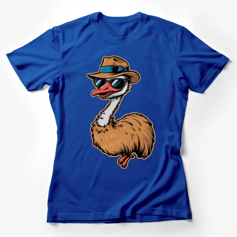 Cool Ostrich with Sunglasses and Hat, Funky Animal Graphic T-Shirt, Unisex Casual Wear Female T-Shirt