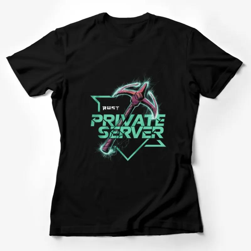 Gamer T-Shirt, Project Private Server Logo, Cool Teal and Pink Axe Design Female T-Shirt