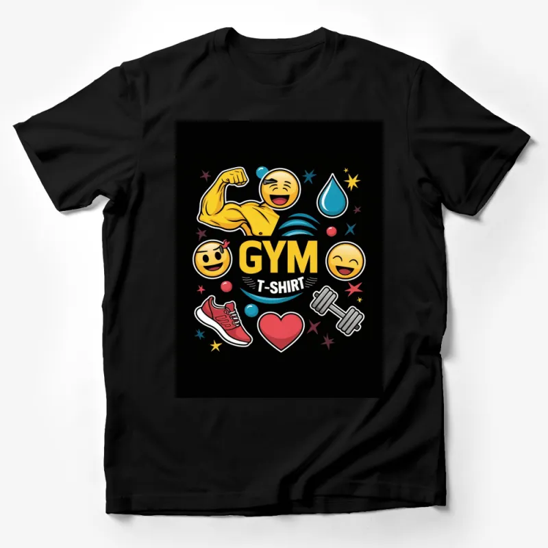 Emoji Gym T-Shirt, Muscle Arm, Dumbbell, Heart, Fitness Enthusiast Shirt, Workout Apparel Male T-Shirt