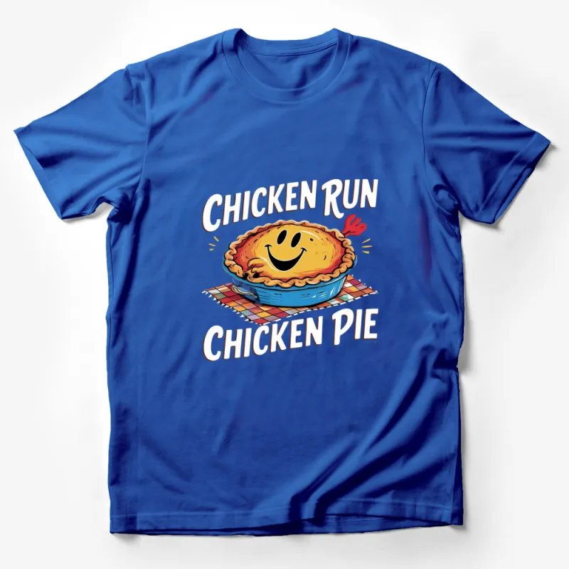 Chicken Run Chicken Pie Graphic T-Shirt, Fun Cartoon Pie Design, Casual Unisex Apparel Male T-Shirt