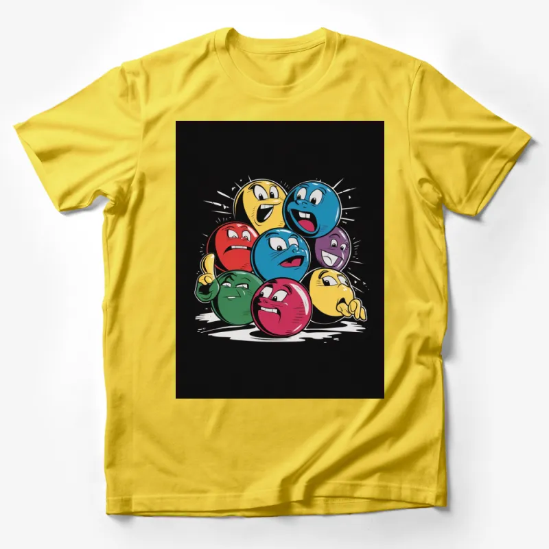 Colorful Cartoon Faces T-shirt, Funny Expressive Emotions Tee, Unisex Graphic Shirt for All Ages Male T-Shirt