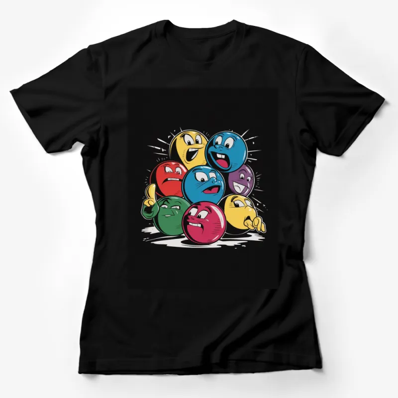 Colorful Cartoon Faces T-shirt, Funny Expressive Emotions Tee, Unisex Graphic Shirt for All Ages Female T-Shirt