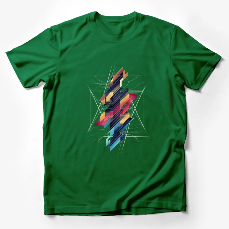 Abstract Geometric Art T-Shirt, Colorful Modern Design Tee, Unique Graphic Print, Unisex Fashion Top Male T-Shirt