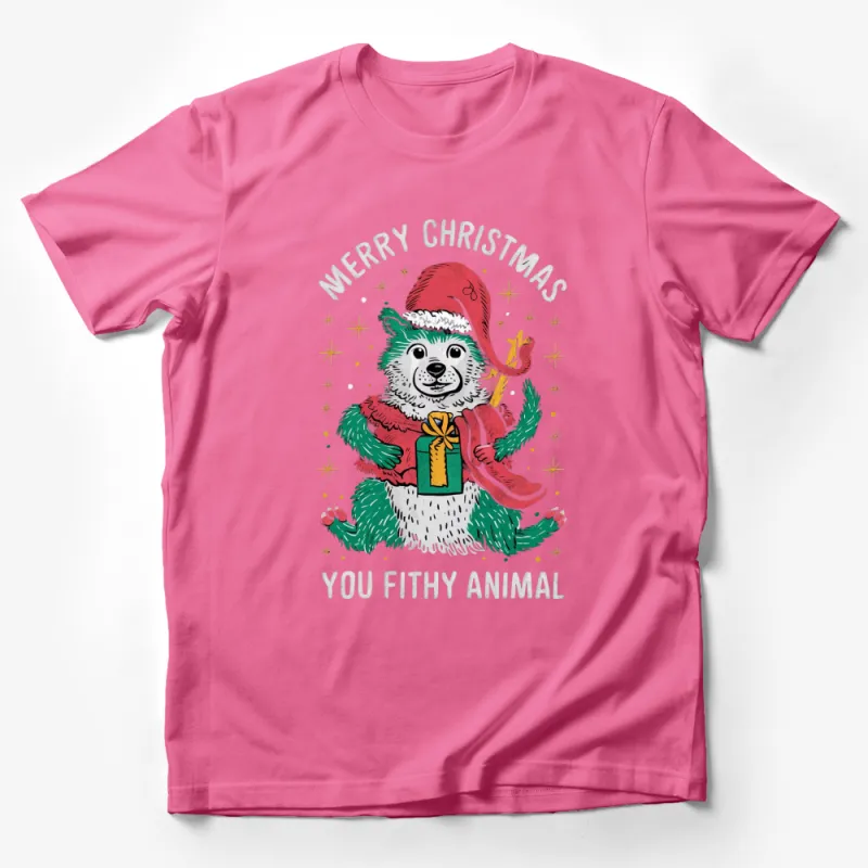 Merry Christmas You Filthy Animal T-Shirt, Funny Holiday Raccoon with Gift, Unisex Xmas Tee for All Ages Male T-Shirt