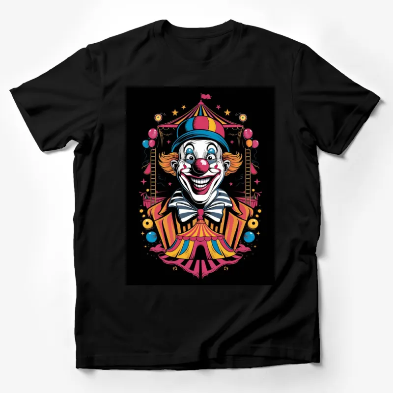 Colorful Vintage Clown T-Shirt, Circus Theme Party Wear, Fun Carnival Graphic Tee, Unisex Clothing Male T-Shirt