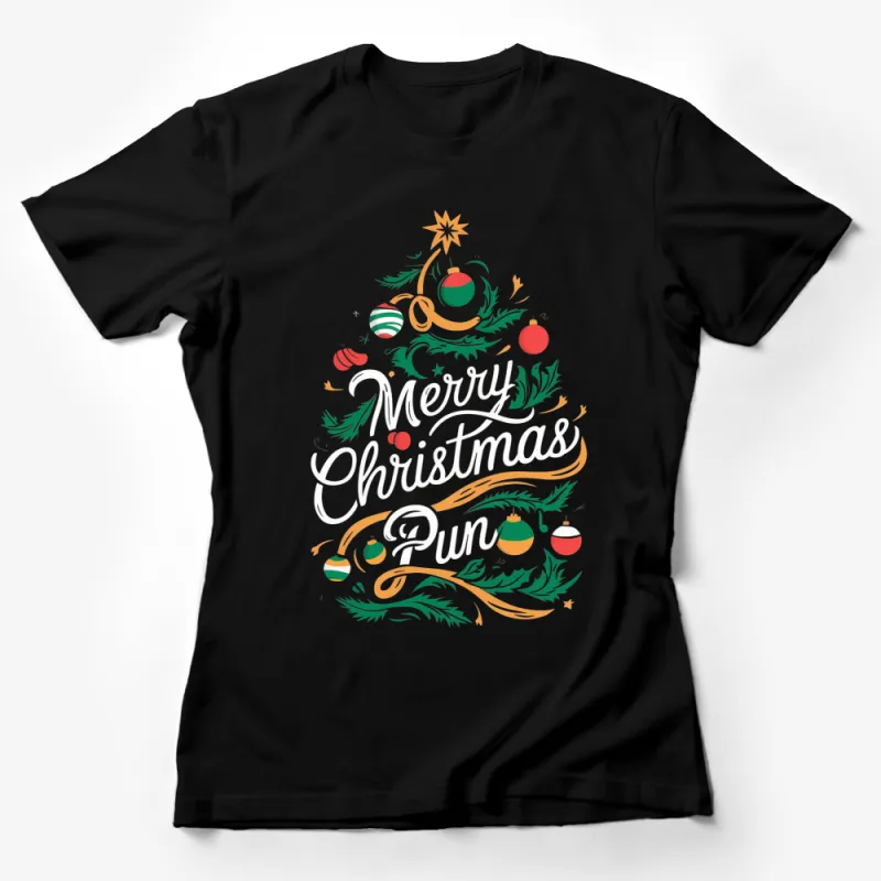 Festive Merry Christmas Tree Design T-Shirt, Holiday Season Apparel, Unisex Tee with Christmas Ornaments Female T-Shirt