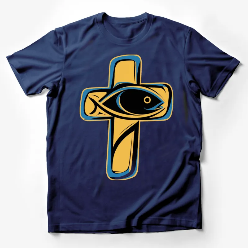 Christian Fish Symbol T-Shirt, Religious Ichthus Cross Graphic Tee, Unisex Faith Shirt Male T-Shirt