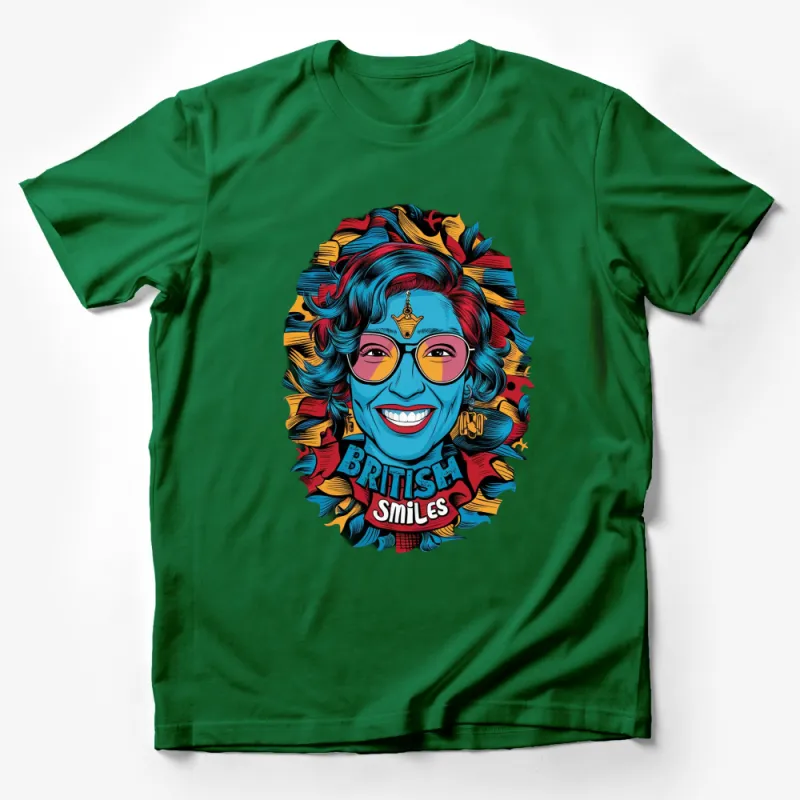 Vibrant Pop Art Style British Smiles T-Shirt, Colorful Fashion Top, Unique Graphic Tee Male T-Shirt