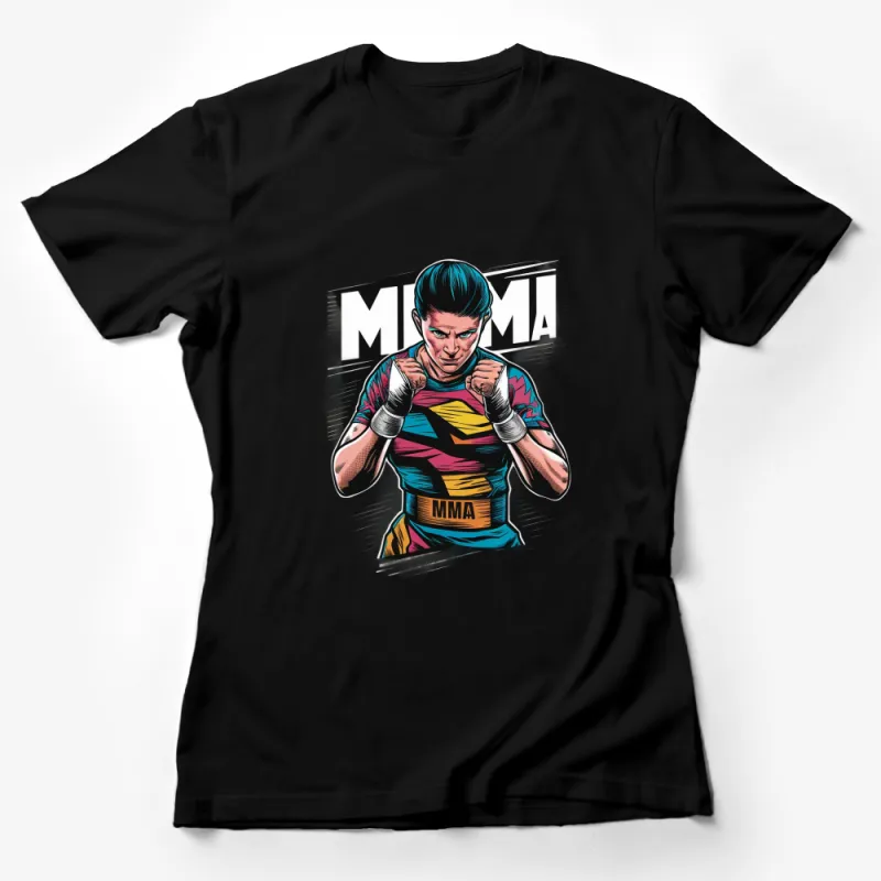 Women's MMA Fighter Graphic T-Shirt, Colorful Retro Style MMA Apparel, Cool Martial Arts Tee Female T-Shirt