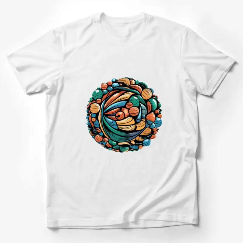 Abstract Colorful Planet Design T-Shirt, Vibrant Space Graphic Tee, Unisex Fashion Top Male T-Shirt