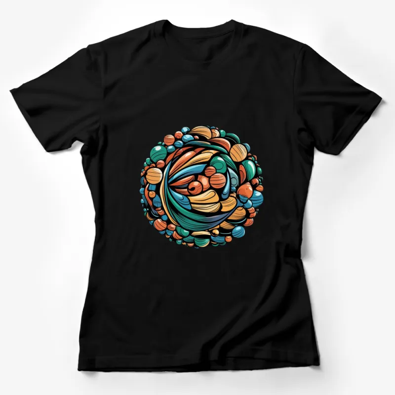 Abstract Colorful Planet Design T-Shirt, Vibrant Space Graphic Tee, Unisex Fashion Top Female T-Shirt