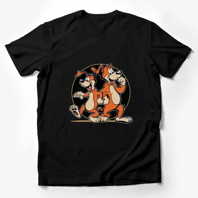 Classic Cartoon Dog Duo Orange T-Shirt, Fun Graphic Tee, Nostalgic Character Apparel, Unisex Male T-Shirt