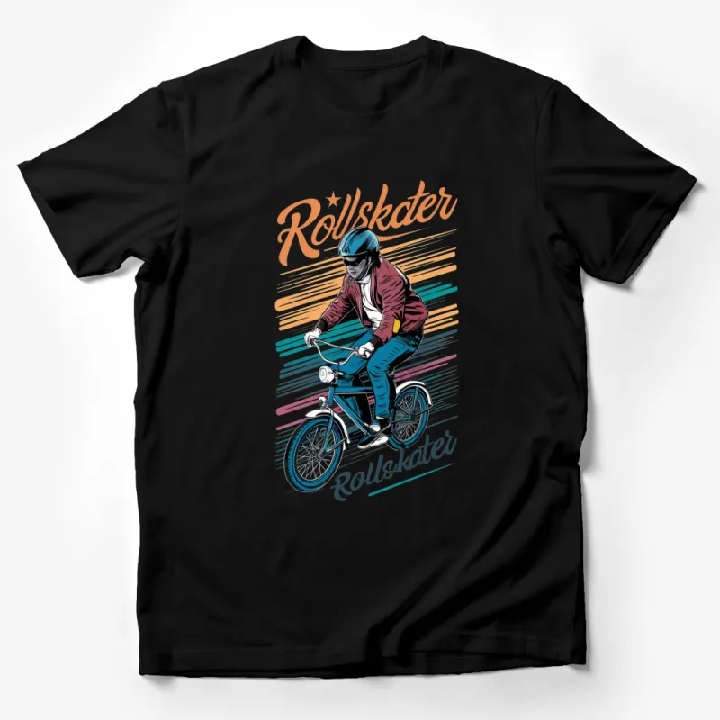 Vintage Rollskater T-Shirt, Retro BMX Biking Graphic Tee, Colorful Urban Style Wear, Unisex Male T-Shirt