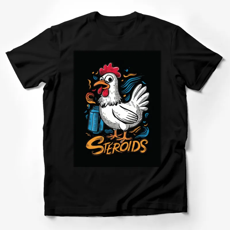 Funny Chicken on Steroids T-Shirt, Quirky Gym Humor Graphic Tee, Unique Fitness and Farm Animal Lover Gift Male T-Shirt