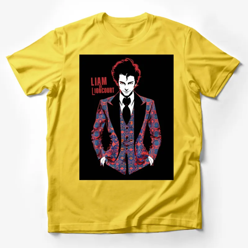 Liam De Lioncourt Graphic T-Shirt, Red and Black Vampire Design, Cool Gothic Anime Style Apparel Male T-Shirt