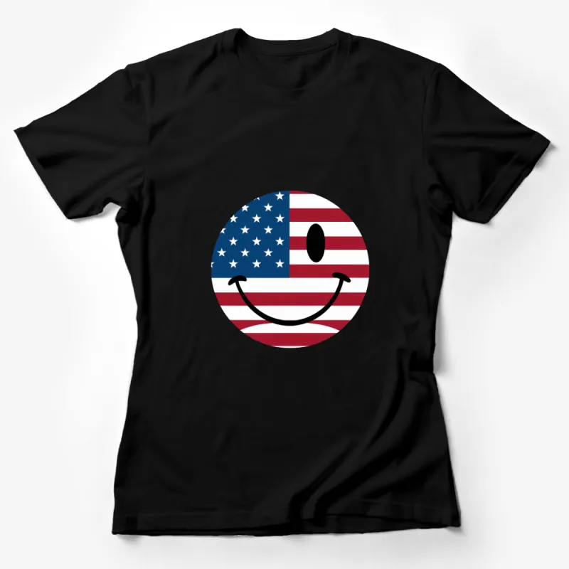 Patriotic Smiley Face T-Shirt, American Flag Print, Unisex Tee, Casual Wear, 4th of July Apparel Female T-Shirt