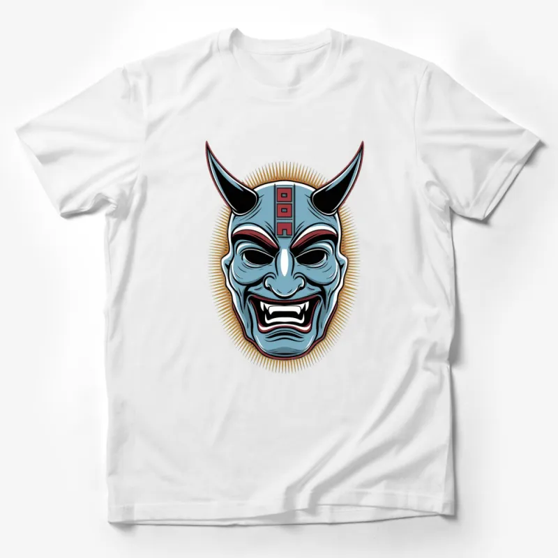 Japanese Demon Mask T-Shirt, Vintage Kabuki Oni Graphic Tee, Unisex Streetwear, Asian Folklore Apparel Male T-Shirt