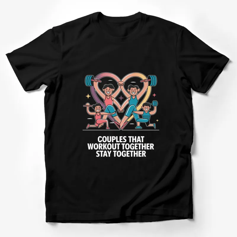 Couples Workout T-Shirt, Stay Together Fitness Tee, Gym Partner Matching Shirts, Love Heart Design Male T-Shirt