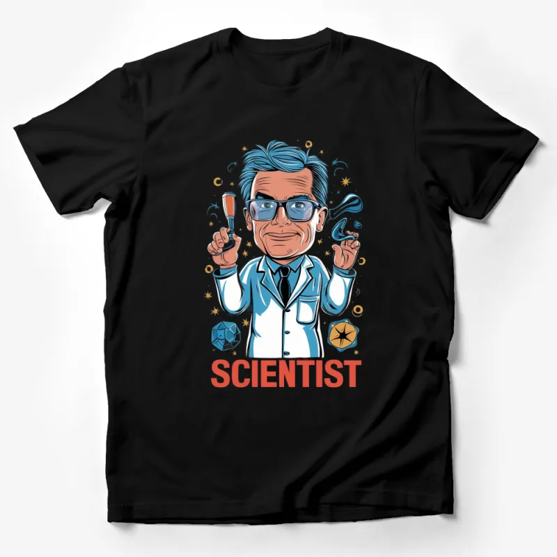 Fun Scientist Cartoon T-Shirt, Science Lover Gift, Cool Science Teacher Apparel, Unique Graphic Tee Male T-Shirt