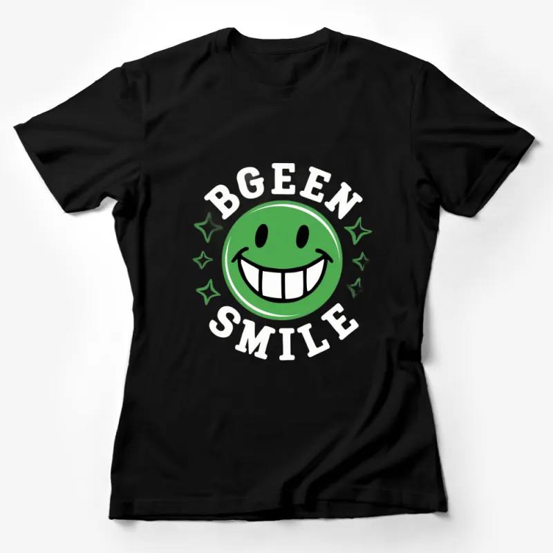 Green Smile Face T-Shirt, Happy Smiling Graphic Tee, Unisex Casual Shirt for All Ages Female T-Shirt