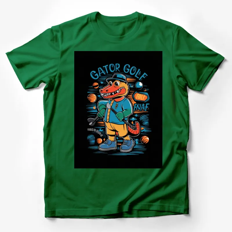 Gator Golf Cartoon T-Shirt, FNAF Inspired Alligator Golfing Tee, Unisex Graphic Tee for Golf Fans Male T-Shirt