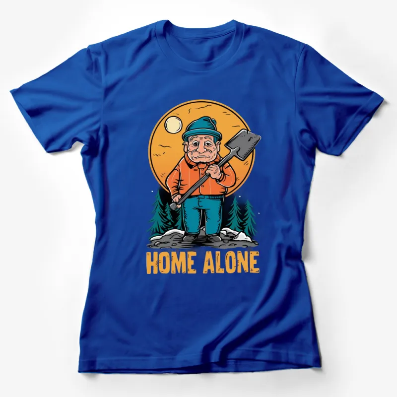 Home Alone Inspired Old Man T-Shirt, Full Moon, Axe, Forest Scenery Graphic Tee Female T-Shirt