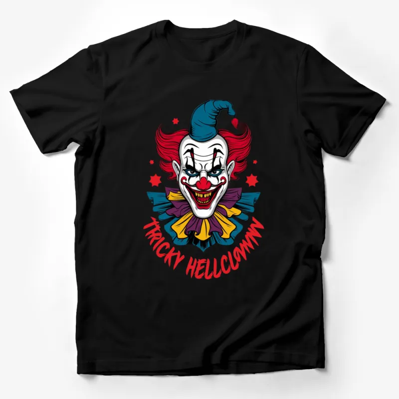 Tricky Hell Clown T-Shirt, Unique Scary Clown Graphic Tee, Colorful Halloween Costume Shirt, Men Women Unisex Shirt Male T-Shirt