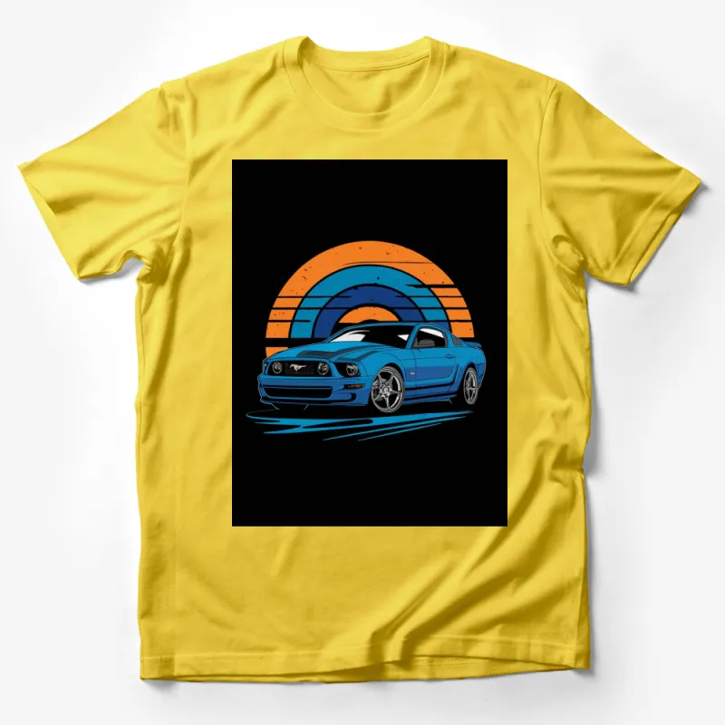 Retro Blue Mustang Car T-Shirt, Vintage Muscle Car Graphic Tee, Car Lover Gift, Classic Car Illustration Apparel Male T-Shirt