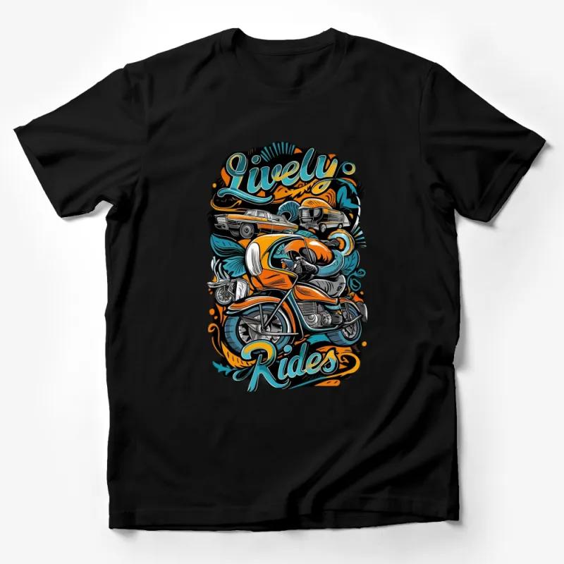 Vintage Lively Rides T-Shirt, Classic Car and Motorcycle Design, Retro Style Tee, Unique Gift for Bikers Male T-Shirt