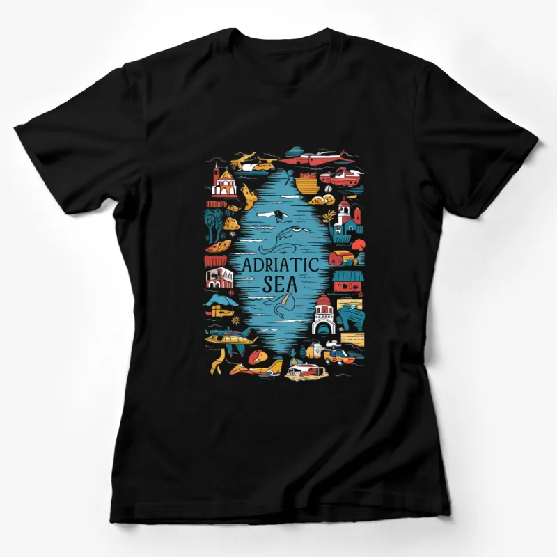 Adriatic Sea Illustrated T-Shirt, Colorful Travel Design, Unisex Summer Top, Unique Vacation Graphic Tee Female T-Shirt