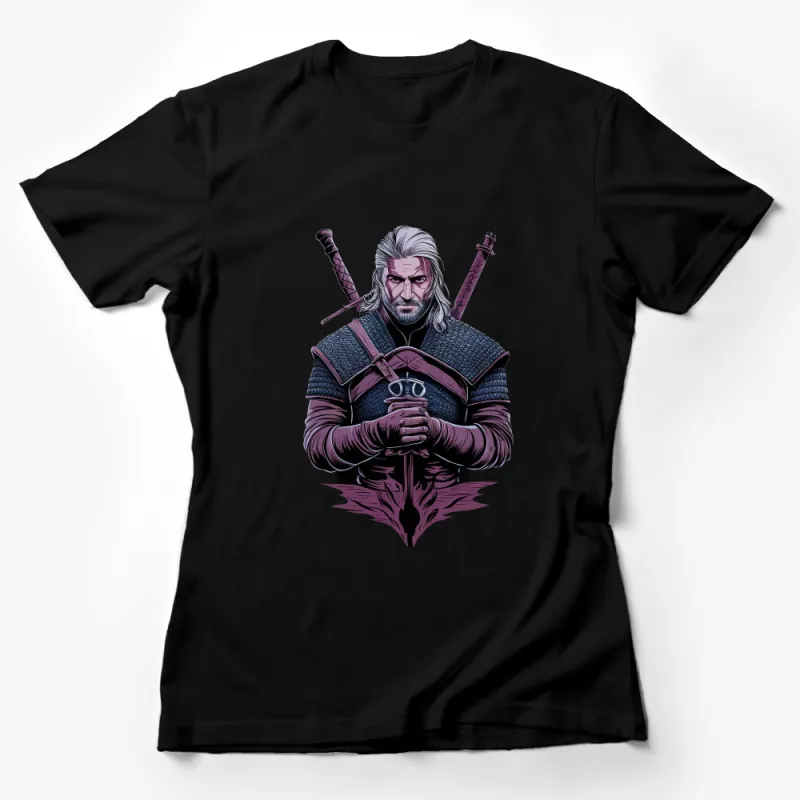 Fantasy Warrior T-Shirt, Double Sword Graphic Tee, Men's Fashion, Unique Gift, Cool Character Shirt Female T-Shirt