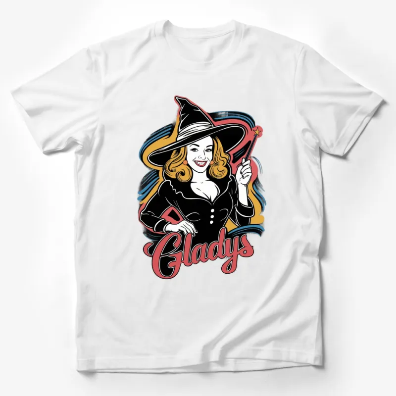 Vintage Witch Cartoon T-Shirt, Retro Gladys Halloween Graphic Tee, Witchy Fashion Top for Women Male T-Shirt