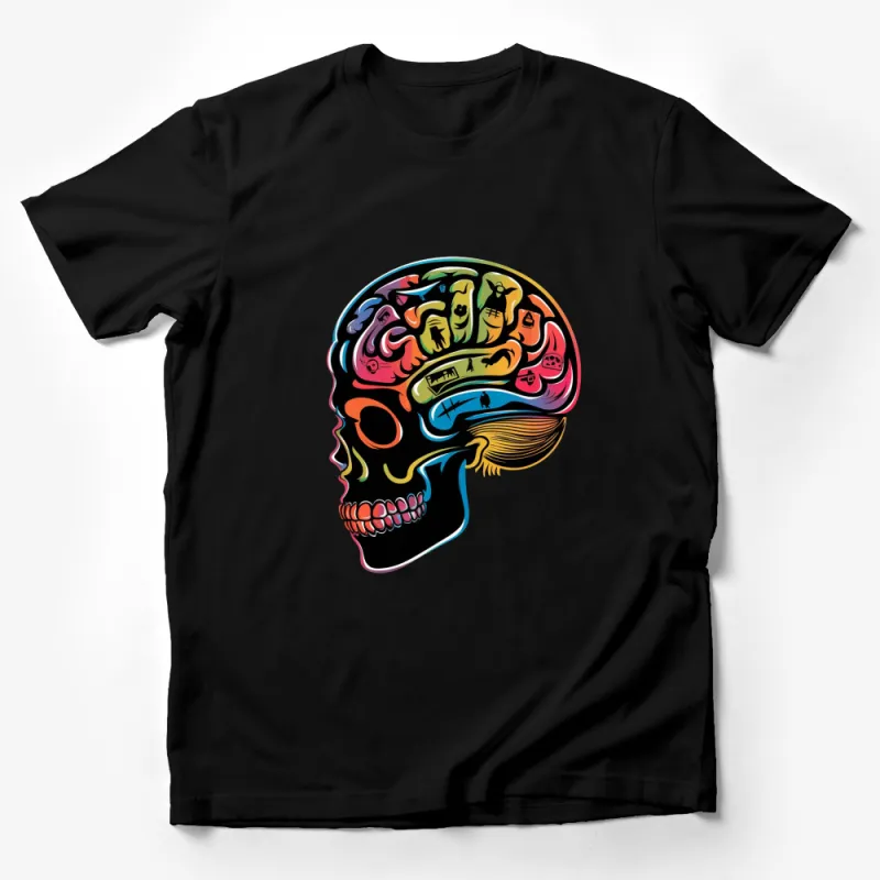 Colorful Abstract Brain Art T-Shirt, Creative Mind Tee, Unique Graphic Skull Shirt, Artist Gift Idea Male T-Shirt