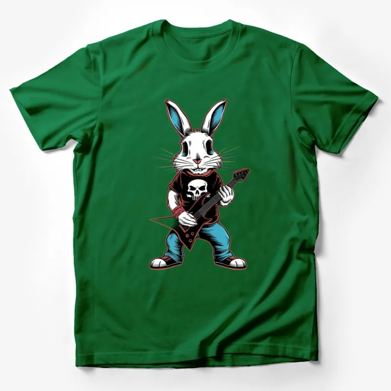 Rocking Rabbit T-Shirt, Cool Bunny Playing Guitar Graphic Tee, Unisex Rock Music Lover Shirt Male T-Shirt